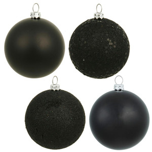 Vickerman N590617 - 2.4 inch Black 4-Finish Ball Christmas Ornament - 24 Pack