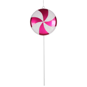 Vickerman M152015 - 17 inch Cerise & White Glitter Lollipop Christmas Ornament