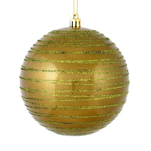 Vickerman N187614D - 4 inch Olive Candy Glitter Ball Christmas Ornament - 4 Pack