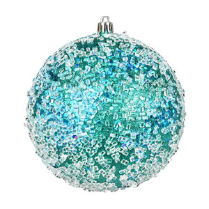  Vickerman N190142D 4" Teal Glitter Hail Ball 6/Bag 