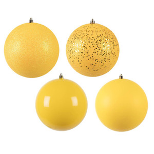Vickerman N591578BX - 6 inch Yellow Assorted Finish Ball Christmas Ornament - 4 Pack