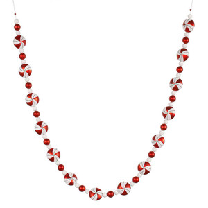 Vickerman O127203 - 6 ft Red White Candy Christmas Garland - Unlit