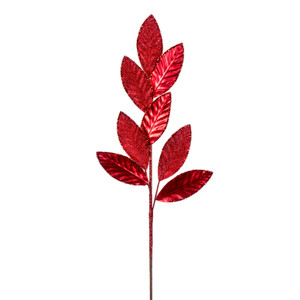 Vickerman RG220703 - 27.5 in. Red Metallic Leaf Glitter Artificial Spray - 3 Pack