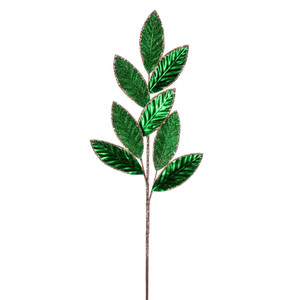 Vickerman RG220704 - 27.5 in. Green Metallic Leaf Glitter Artificial Spray
