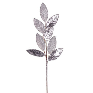 Vickerman RG220707 - 27.5 in. Silver Metallic Leaf Glitter Artificial Spray