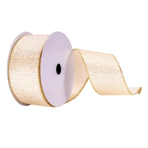 Vickerman Q214659 - White / Gold Stripes Wired Decorative Ribbon - 2.5" x 10 Yards