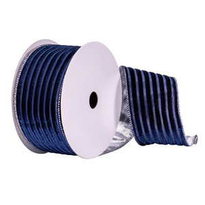 Vickerman Q214695 - Navy / Gold Stripe Back Wired Decorative Ribbon - 2.5" x 10 Yards
