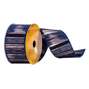  Vickerman Q214815 2.5"x10yd Navy Gold Abstract Line Ribbon 