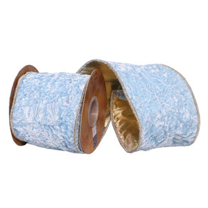 Vickerman Q222181 - Blue Light Crushed Velvet Wired Decorative Ribbon - 4" x 5 Yards