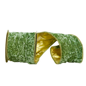 Vickerman Q222199 - Moss Green / Moss Crushed Velvet Wired Decorative Ribbon - 4" x 5 Yards