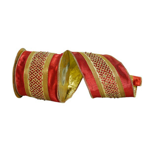 Vickerman Q223385 - Red Jeweled Wired Decorative Ribbon - 4" x 5 Yards
