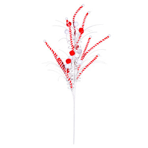 Vickerman QG205028 - 20 in. Red/White Candy Cane Pom Artificial Spray - 6 Pack