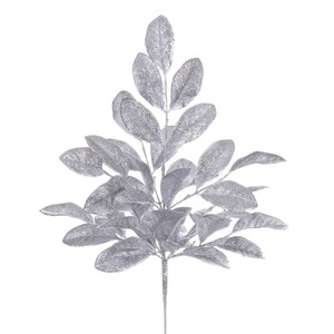 Vickerman FK220307 - 25 in. Silver Apple Leaf Glitter Bush Artificial Spray