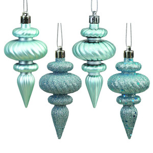 Vickerman N500032 - 4 inch Baby Blue 4-Finish Finial Christmas Ornament - 8 Pack