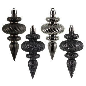 Vickerman N500087 - 4 inch Pewter 4-Finish Finial Christmas Ornament - 8 Pack