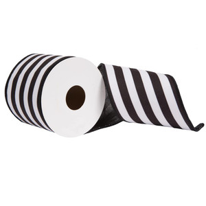 Vickerman QR221051 - Black Horizontal Stripe Wired Decorative Ribbon - 4" x 10 Yards