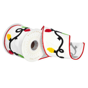 Vickerman QR221742 - White Tri Colour Branch Wired Decorative Ribbon - 4" x 5 Yards