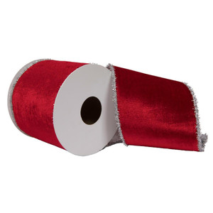 Vickerman QR222037 - Red Viscose Velvet Wired Decorative Ribbon - 4" x 5 Yards