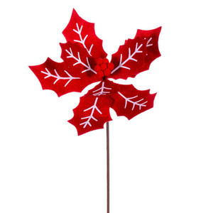 Vickerman RG222703 - 22 in. Red White Felt Poinsettia Artificial Spray