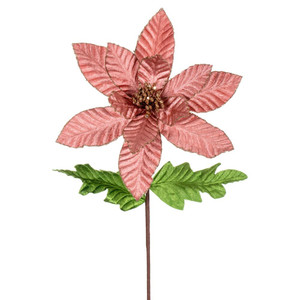 Vickerman RG223158 - 22 in. Rose Gold Velvet Glitter Poinsettia Artificial Spray