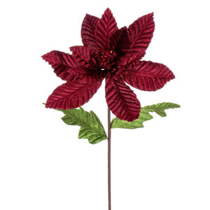 Vickerman RG223165 - 22 in. Burgundy Velvet Glitter Poinsettia Artificial Spray