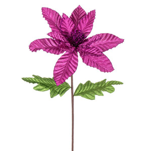 Vickerman RG223170 - 22 in. Fuchsia Velvet Glitter Poinsettia Artificial Spray