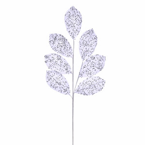 Vickerman QG211901 27" White Glitter Leaf Spray 4/bg 