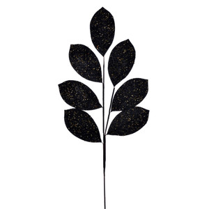 Vickerman QG211917 27" Black Glitter Leaf Spray 4/bg 
