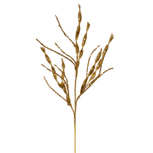 Vickerman QG223308 - 34 in. Gold Wavy Spiral Glitter Artificial Spray - 6 Pack