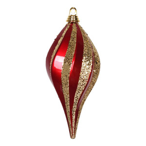 Vickerman M132686 12" Red-Gold Candy Glitter Swirl Drop Ornament
