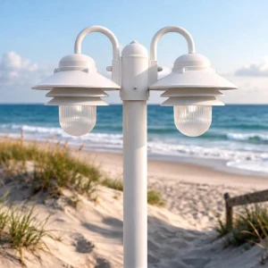 White Nautical Post Top Light - 2-Light - Fits 3 Inch Post - 2 x E26 Medium Sockets