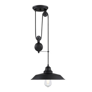 Westinghouse 6129300 - 1-Light Matte Black Pulley Pendant Light - Iron Hill - 12 in Wide