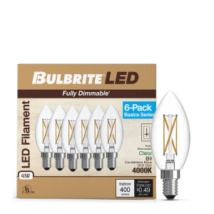 Bulbrite 776231 - LED B11 Filament Candelabra 6 Pack - 4000K - Dimmable