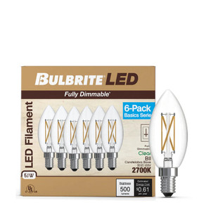 Bulbrite 776232 - 5W LED B11 Candle Bulb - 2700K - 6 Pack 