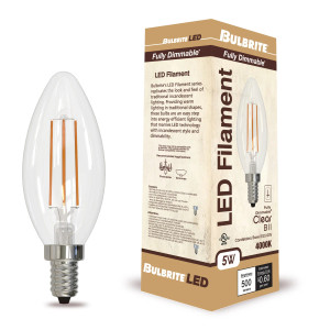 Bulbrite 776931 - 5W LED B11 Clear Filament Bulb - Cool White - E12 Base