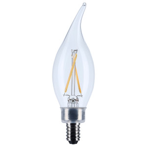Satco S12505 - 3W CA10 LED Lamp - 3000K - E12 Candelabra, Dimmable 