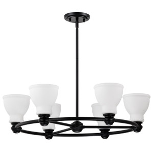 Satco 60-8027 - Russel 6-Light Chandelier - Matte Black - Satin White Glass 