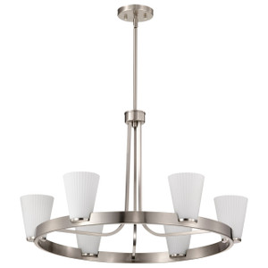 Satco 60-8736 - Royale 6-Light Chandelier - Brushed Nickel - Ribbed White Glass 