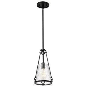Satco 60-8255 - Valentine Small Pendant - Black Finish - Hammered Glass 