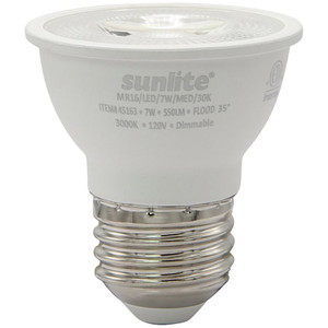 Sunlite 45163-SU - MR16 7W LED Short Neck Spotlight - 3000K - Dimmable E26