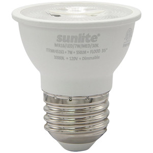 Sunlite 45163-SU - MR16 7W LED Short Neck Spotlight - 3000K - Dimmable E26