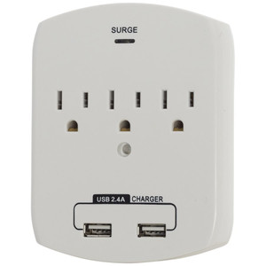 Sunlite 04262-SU - 3-Outlet 2-USB Surge Protector Wall Adapter - 15A/120V