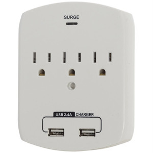 Sunlite 04262-SU - 3-Outlet 2-USB Surge Protector Wall Adapter - 15A/120V 