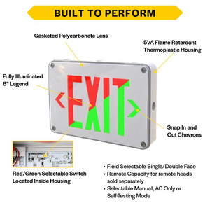 Halco 97126 - Wet-Location Exit Sign - Red/Green Selectable - 90min Backup