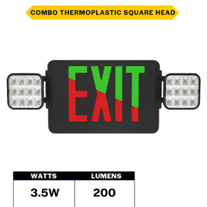 Halco 98023 - Combo Square Exit/EM - Red/Green - 90min Battery Backup