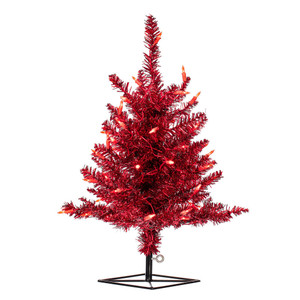Vickerman K165121LED - 2 ft Red Tinsel Fir Prelit Red LED Christmas Tree