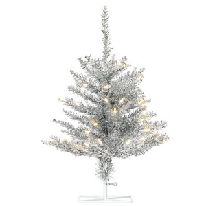 Vickerman K166821LED - 2 ft Silver Tinsel Fir Prelit Warm White LED Christmas Tree 