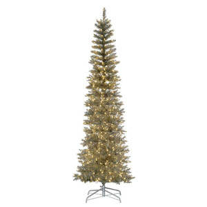 Vickerman K246566LED - 6.5 ft Silver Tinsel Pencil Prelit Warm White LED Christmas Tree
