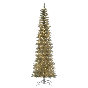 Vickerman K246576LED - 7.5 ft Silver Tinsel Pencil Prelit Warm White LED Christmas Tree 