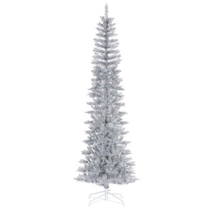 Vickerman K246580 - 8.5 ft Silver Tinsel Pencil Unlit Christmas Tree